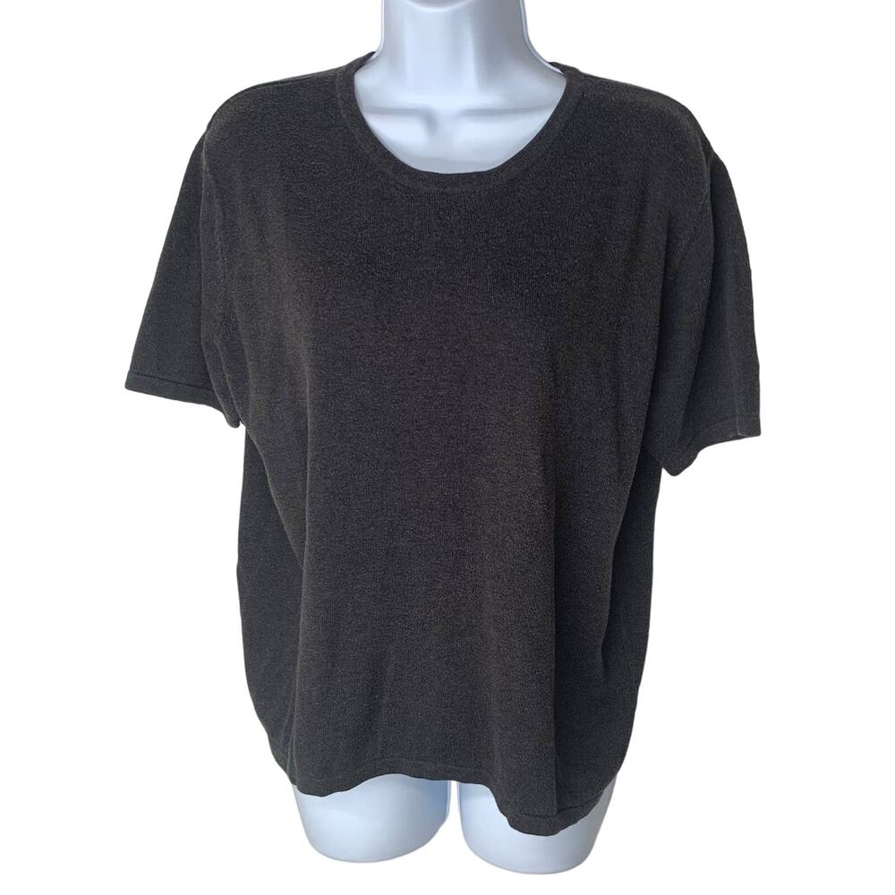 Yarnworks Vintage T Shirt Womens Scoop Neck Size Petite Large Black Short Sleeve